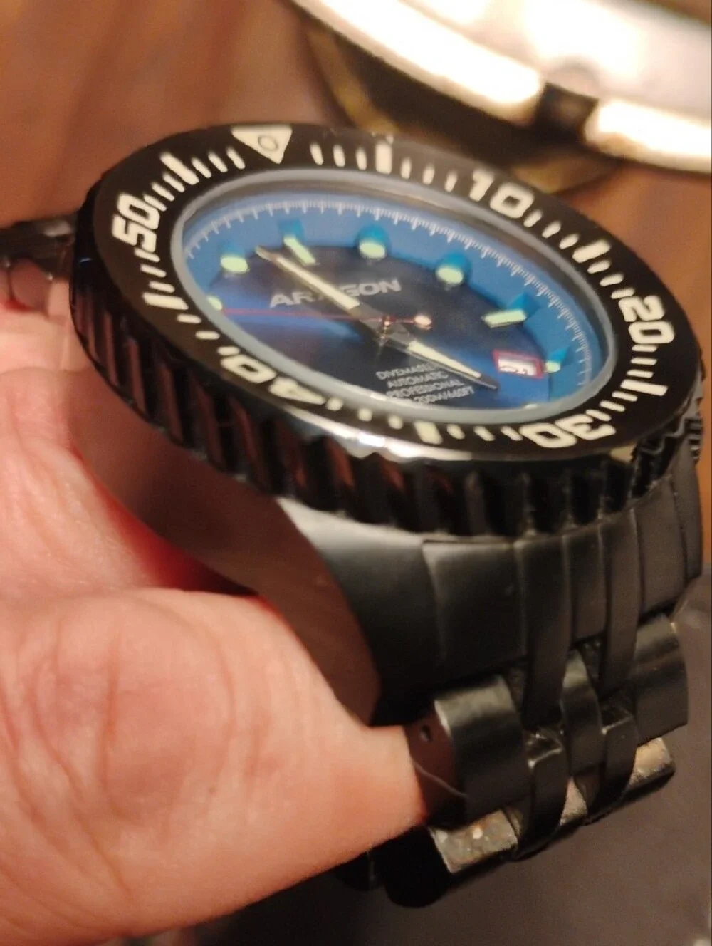 Aragon Men's Black Dive Watch with Blue Dial